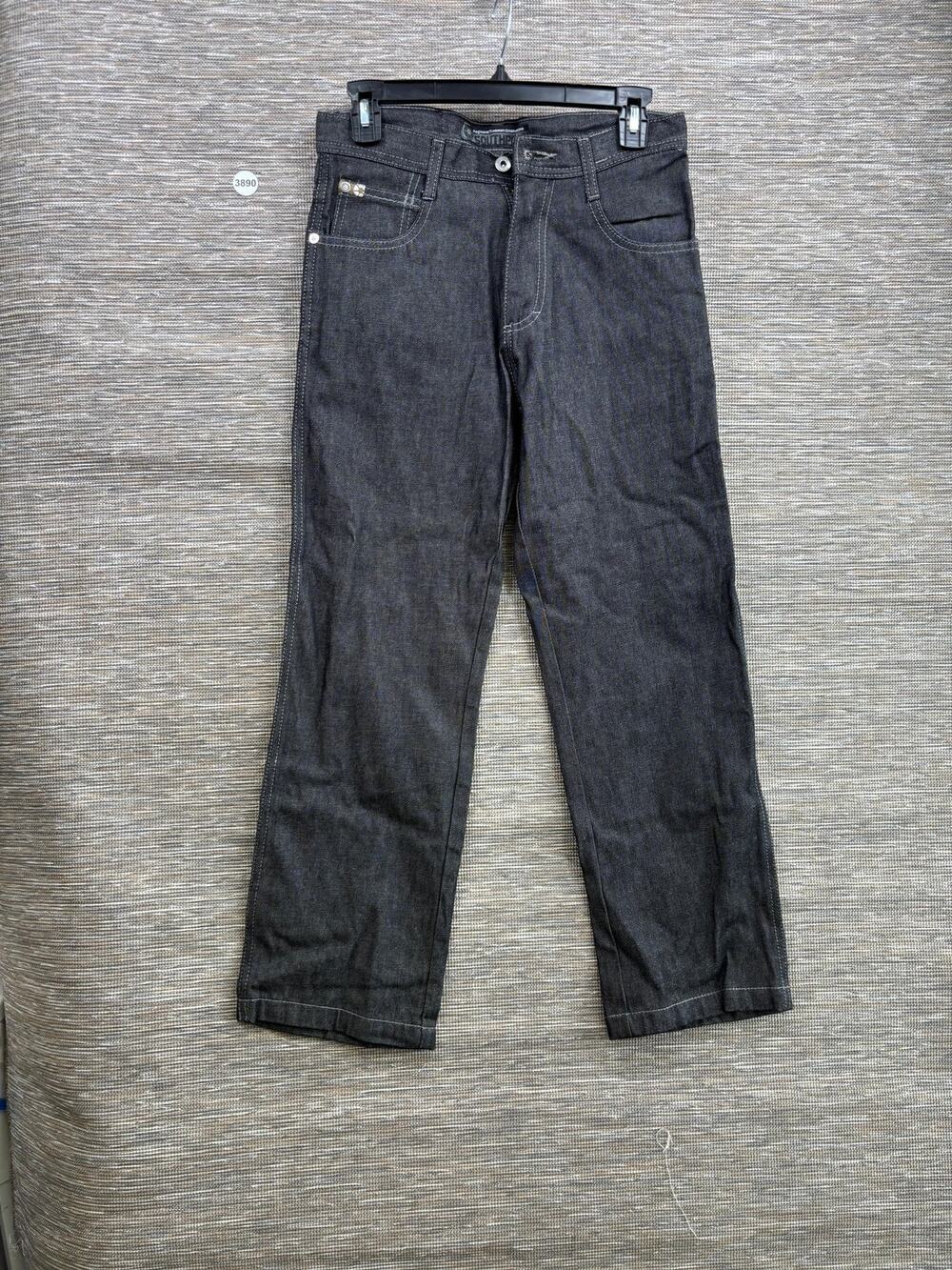 Southpole Jeans Kids Size 12 Black Straight Leg Raw Denim 5 Pocket Zip NEW